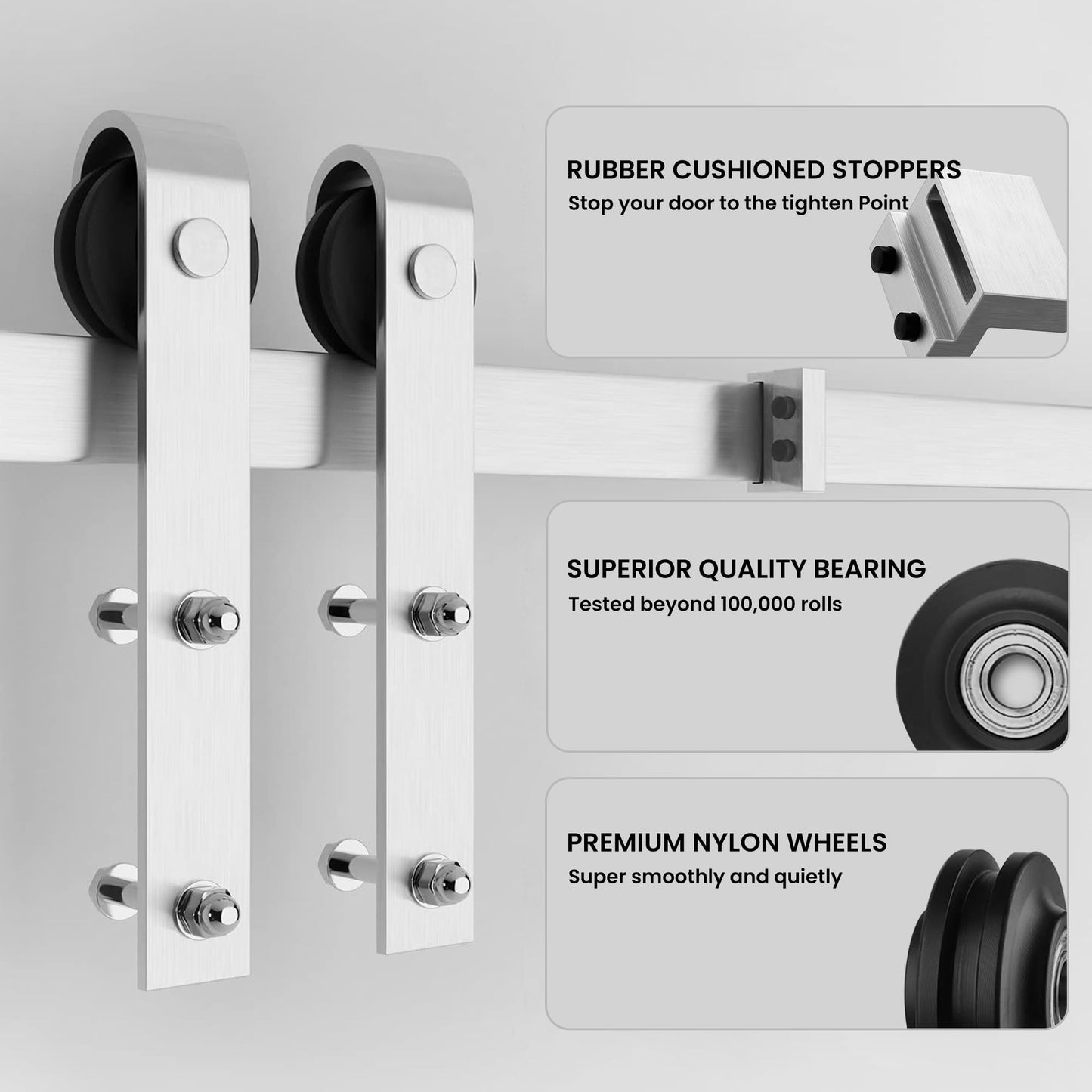 SMARTSTANDARD 42in x 84in Sliding Barn Door with Brushed Nickel Hardware | 7FT Track Kit & Handle, Assembly is Required, DIY Unfinished Solid Spruce Wood Panelled Slab, K-Frame