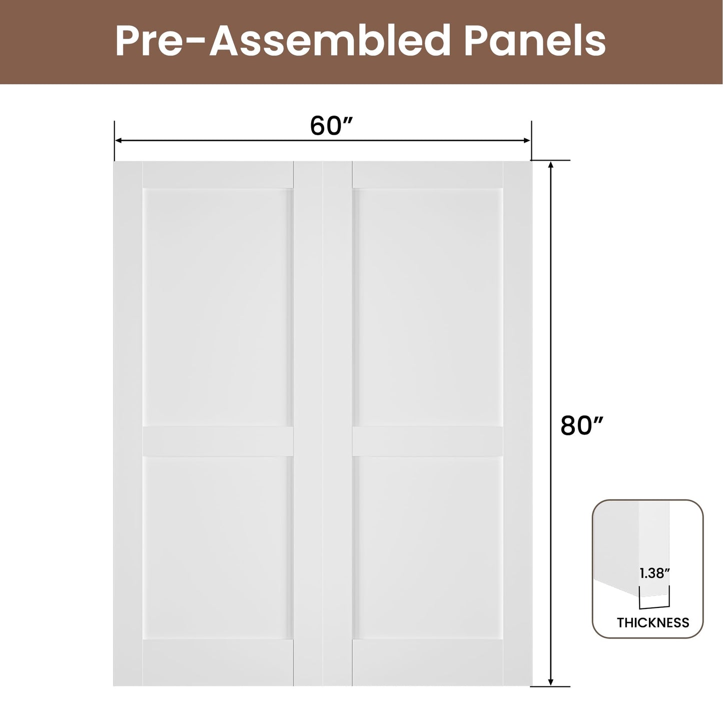 SMARTSTANDARD 60" x 80" Interior Doors, Solid Core Slab Door, Pre-Assembled