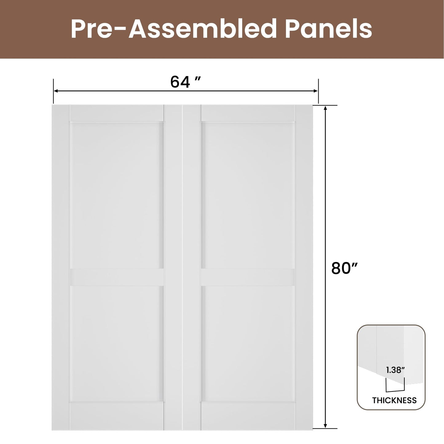 SMARTSTANDARD 64" x 80" Interior Doors, Solid Core Slab Door, Pre-Assembled