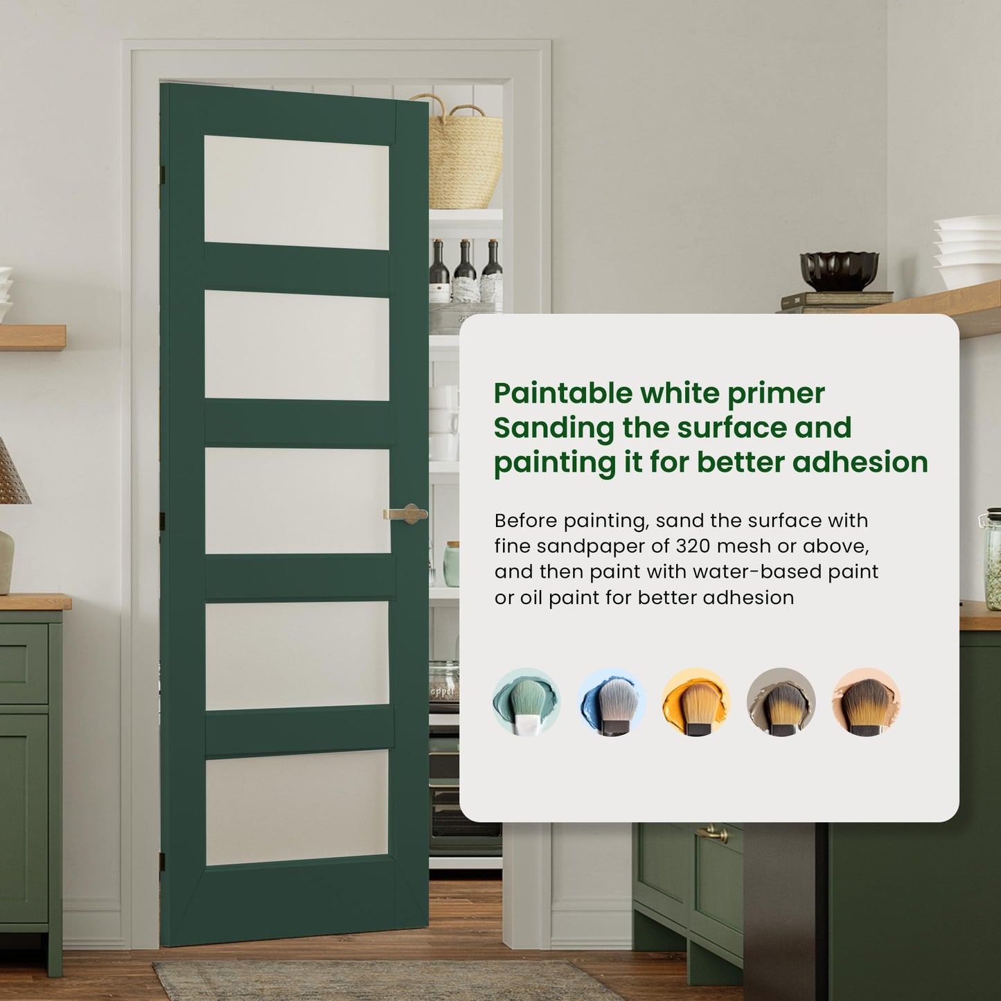SMARTSTANDARD 60" x 80" Frosted Glass Pantry Door, Solid Core Slab Door