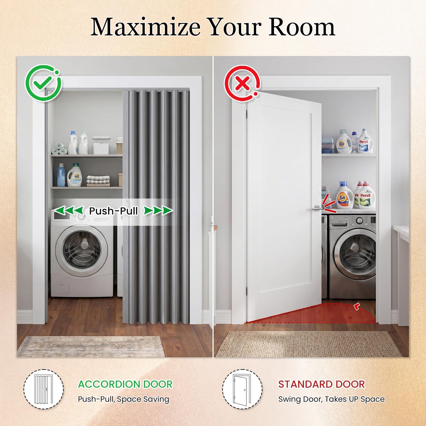SmartStandard 48" x 80" Accordion Doors Interior, Double Walled, Grey