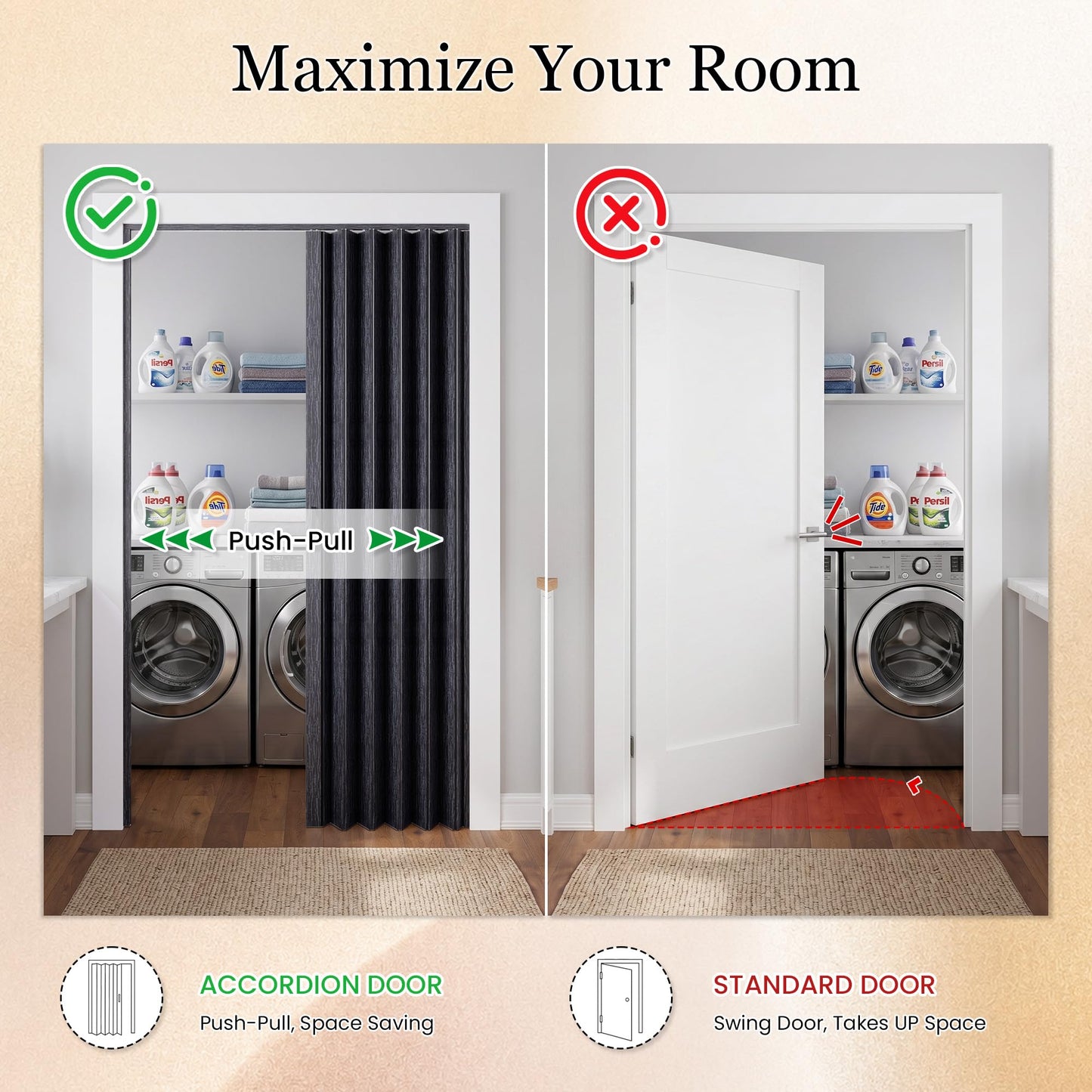 SmartStandard 48" x 80" Accordion Doors Interior, Double Walled, Black