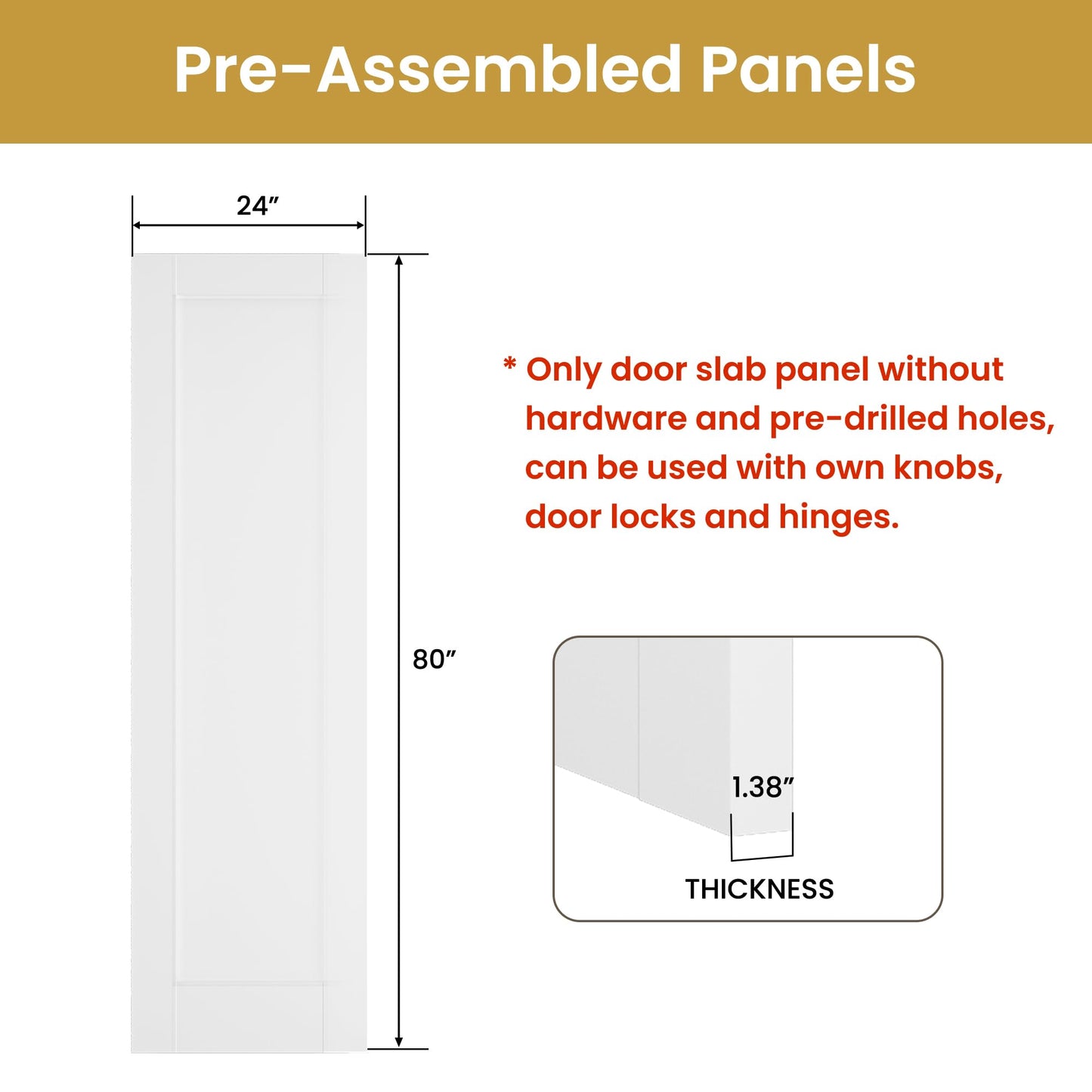SMARTSTANDARD 24" x 80" Slab Door, Solid Core Interior Door, Pre-Assembled