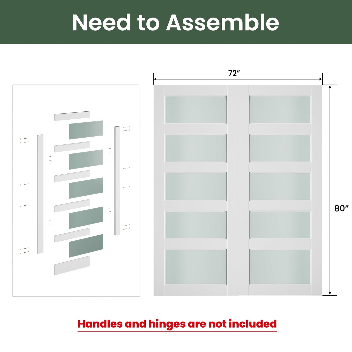SMARTSTANDARD 72" x 80" Frosted Glass Pantry Door, Solid Core Slab Door