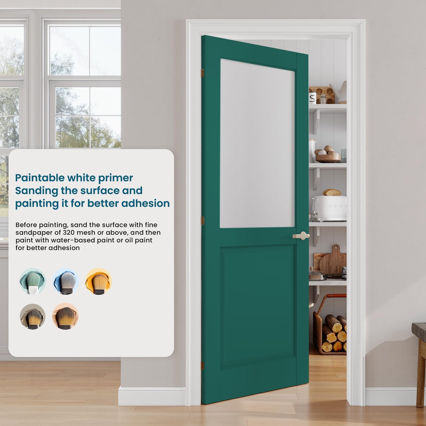 SMARTSTANDARD 60" x 80" Frosted Glass Interior Door Slab, Solid Core