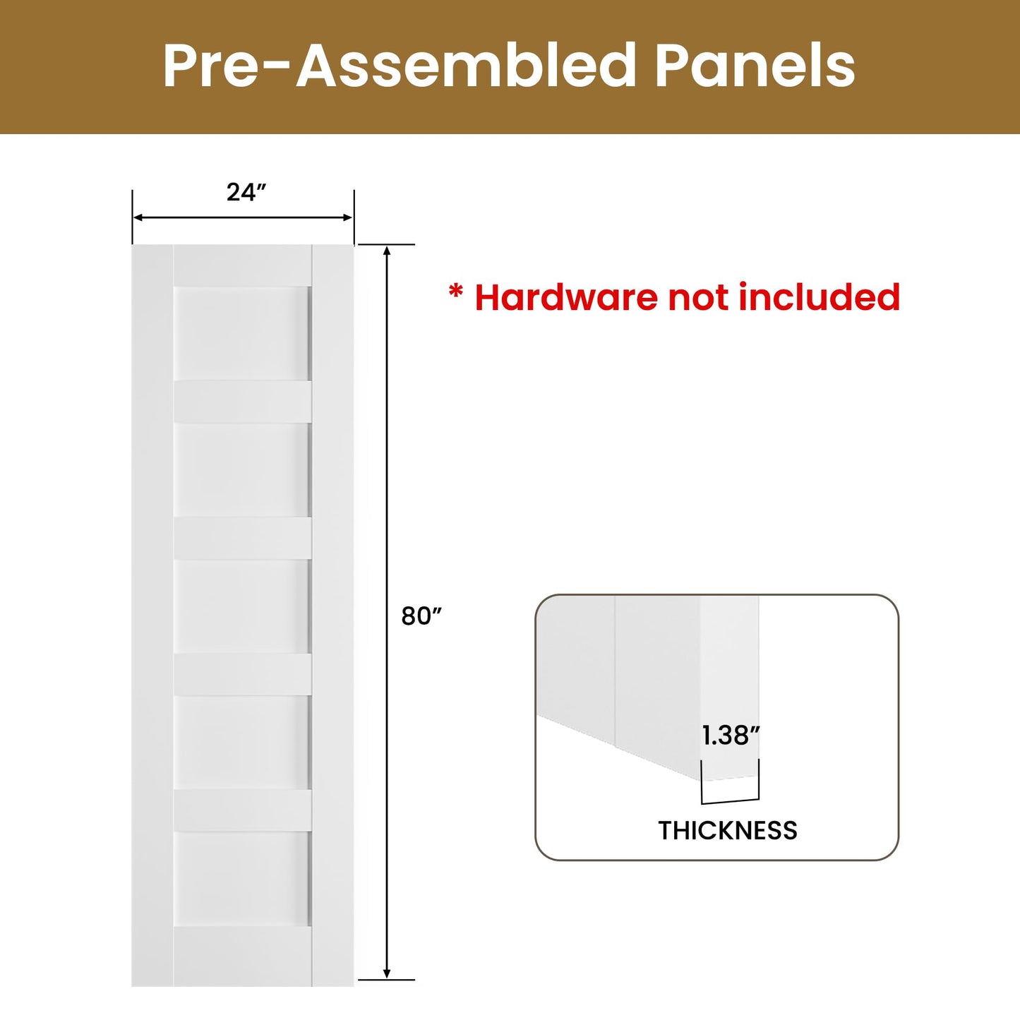 SMARTSTANDARD 24" x 80" Interior Slab Door, Pre-Assembled Solid Core Door