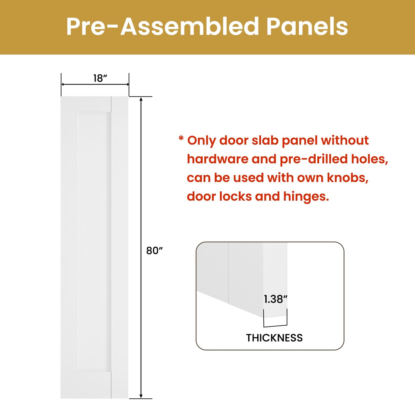 SMARTSTANDARD 18" x 80" Slab Door, Solid Core Interior Door, Pre-Assembled