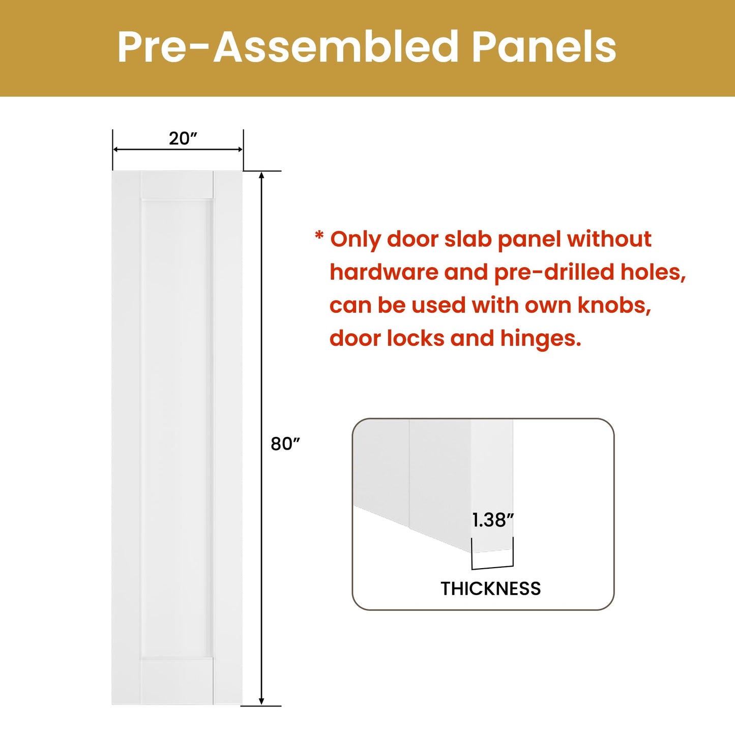SMARTSTANDARD 20" x 80" Slab Door, Solid Core Interior Door, Pre-Assembled