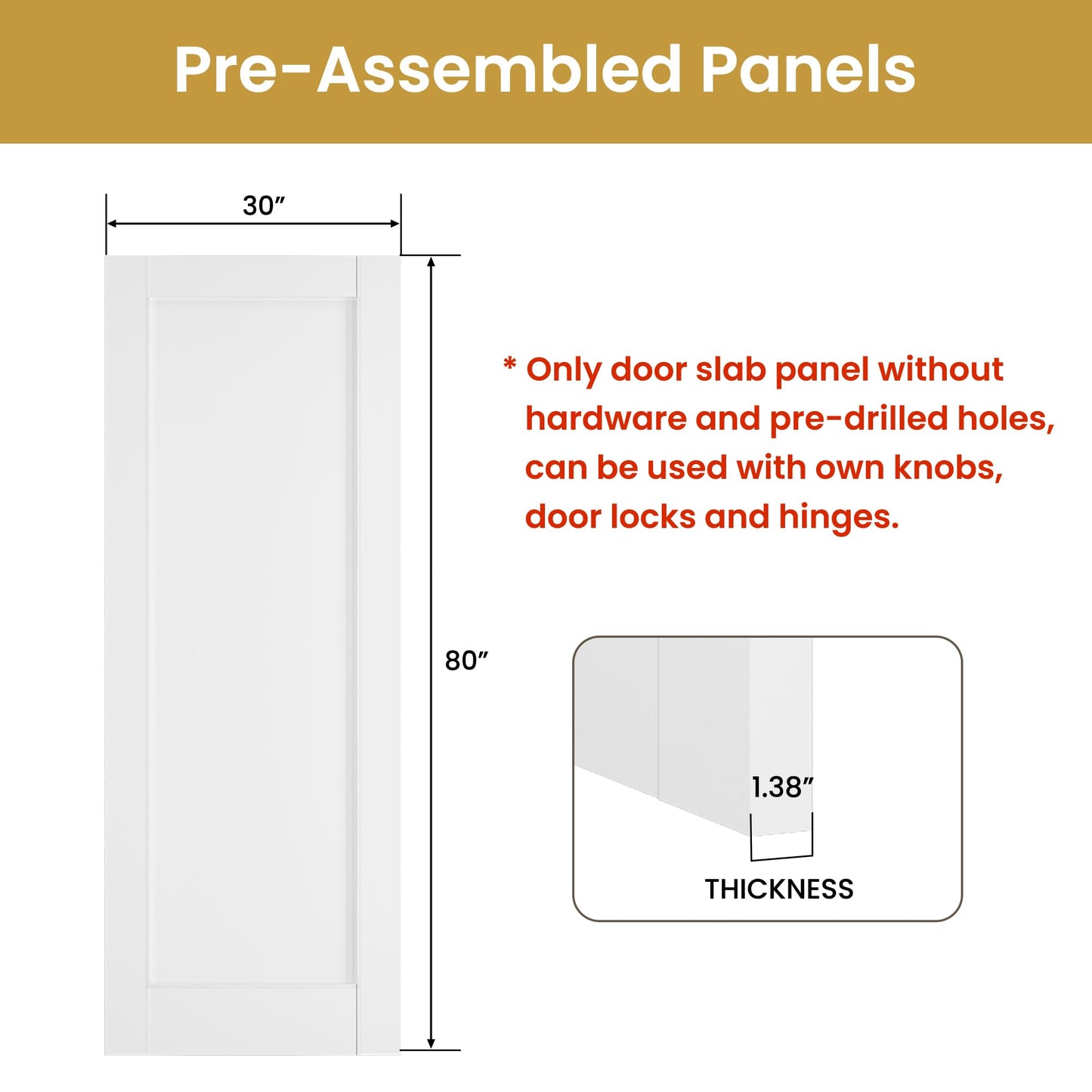 SMARTSTANDARD 30" x 80" Slab Door, Solid Core Interior Door, Pre-Assembled