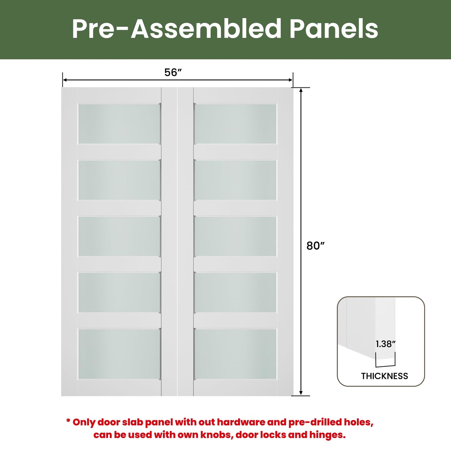 SMARTSTANDARD 56" x 80" Frosted Glass Pantry Door, Solid Core Slab Door