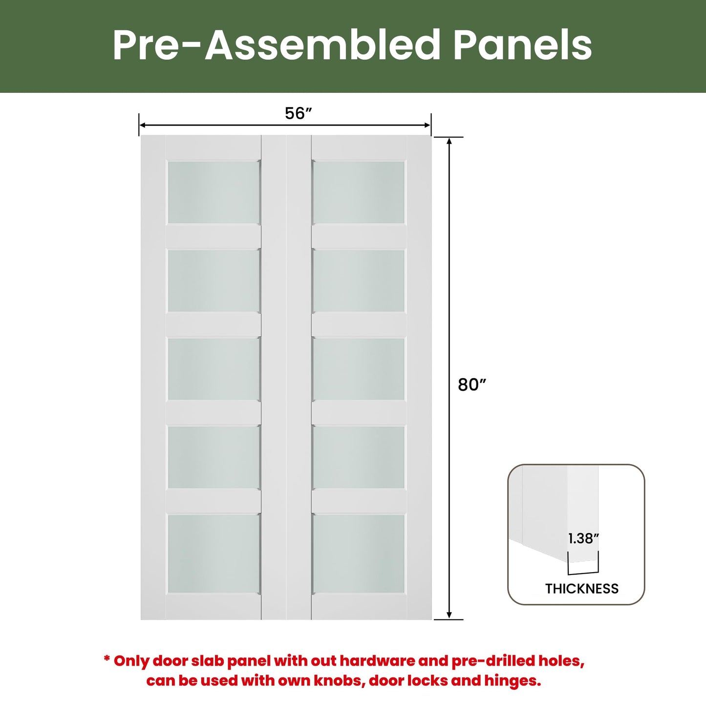 SMARTSTANDARD 48" x 80" Frosted Glass Pantry Door, Solid Core Slab Door