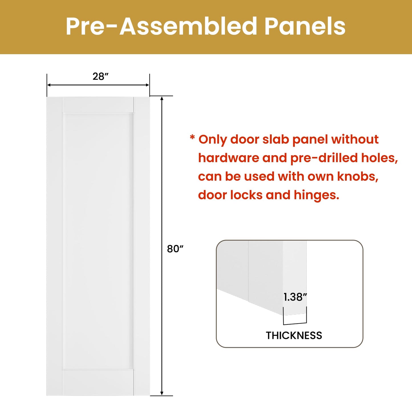 SMARTSTANDARD 28" x 80" Slab Door, Solid Core Interior Door, Pre-Assembled