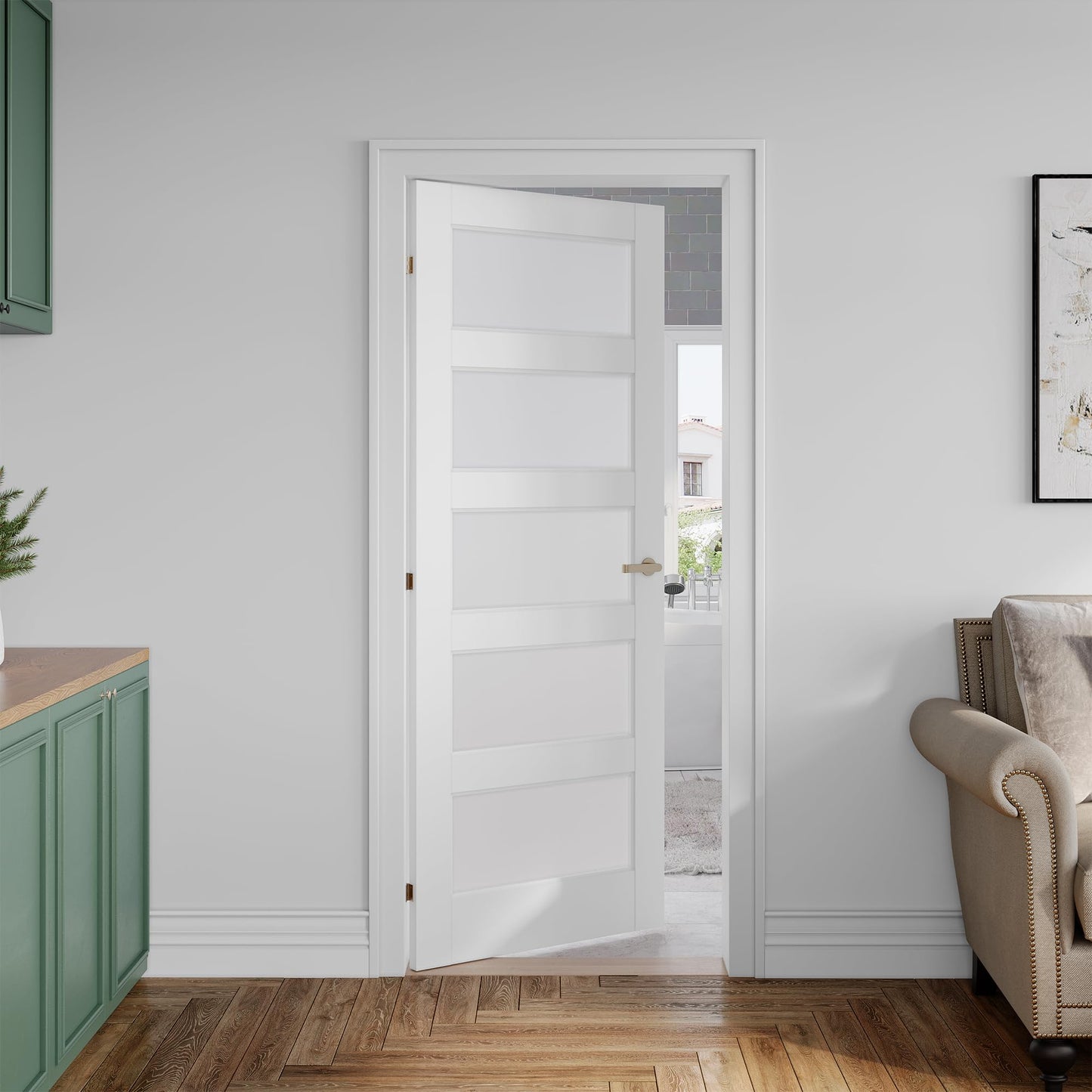 SMARTSTANDARD 30" x 80" Frosted Glass Pantry Door, Solid Core Slab Door