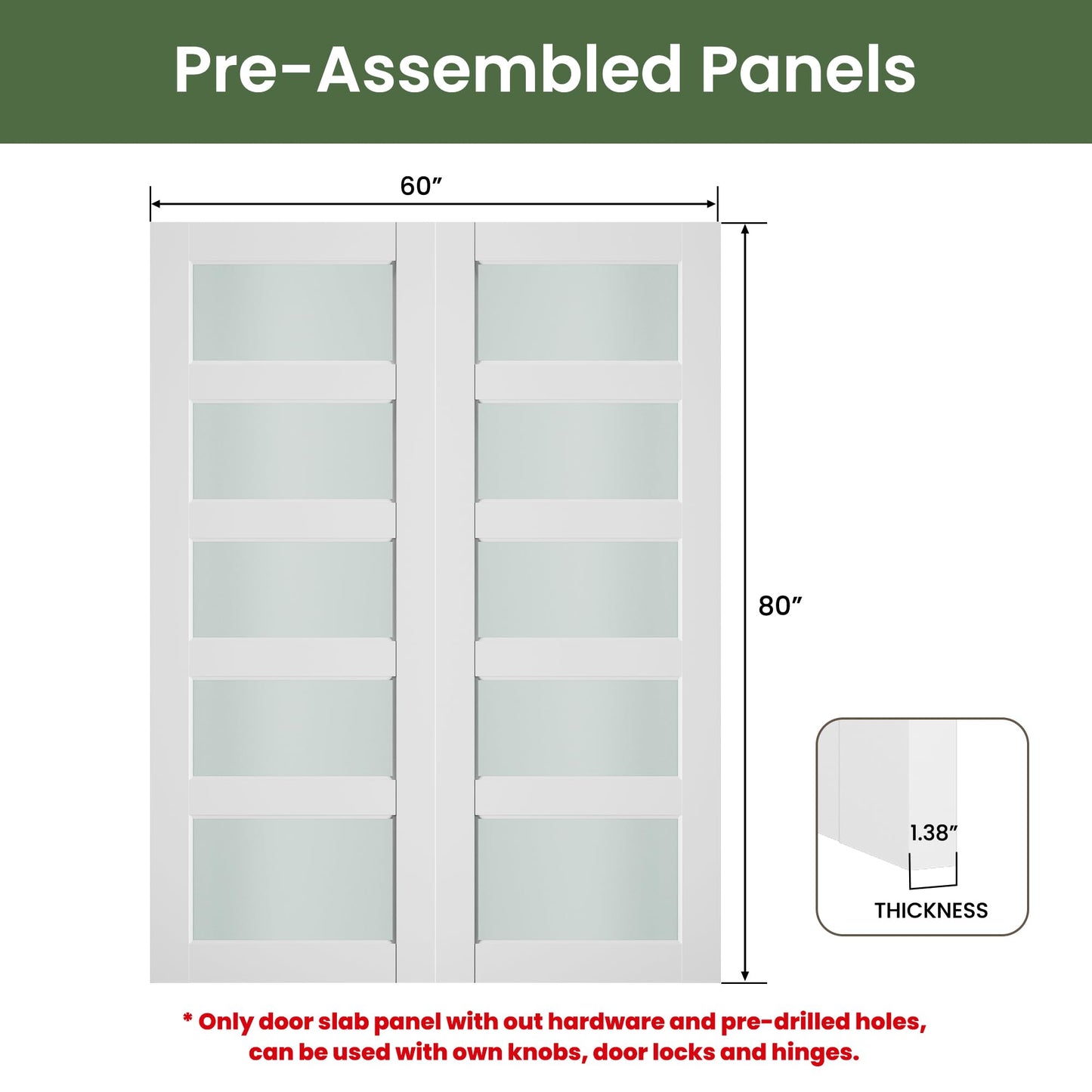 SMARTSTANDARD 60" x 80" Frosted Glass Pantry Door, Solid Core Slab Door