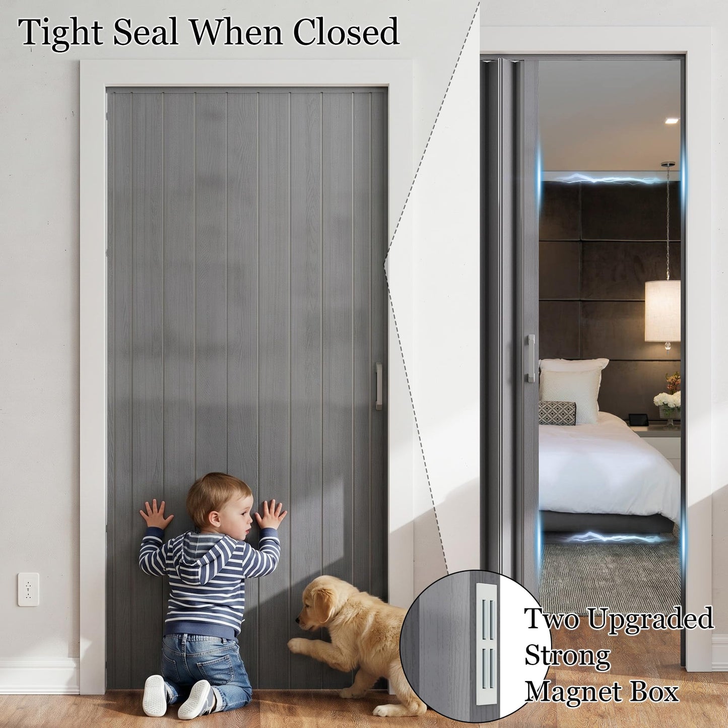 SmartStandard 48" x 80" Accordion Doors Interior, Double Walled, Grey