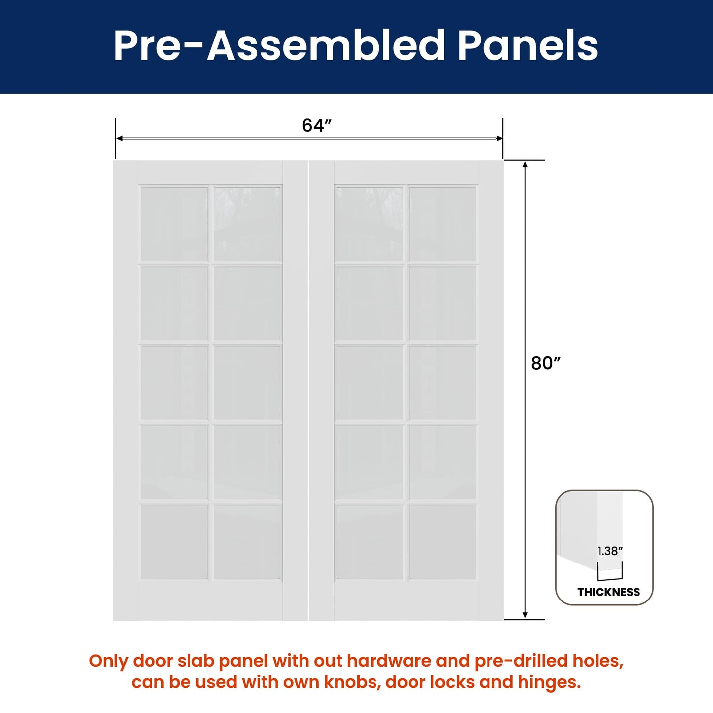 SMARTSTANDARD 64" x 80" Clear Glass French Interior Solid Core Door Slab