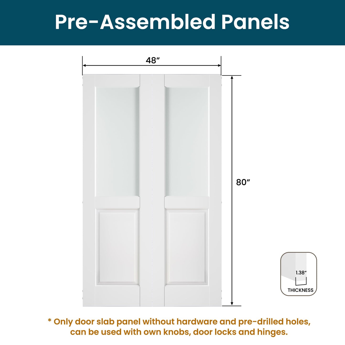 SMARTSTANDARD 48" x 80" Frosted Glass Interior Door Slab, Solid Core