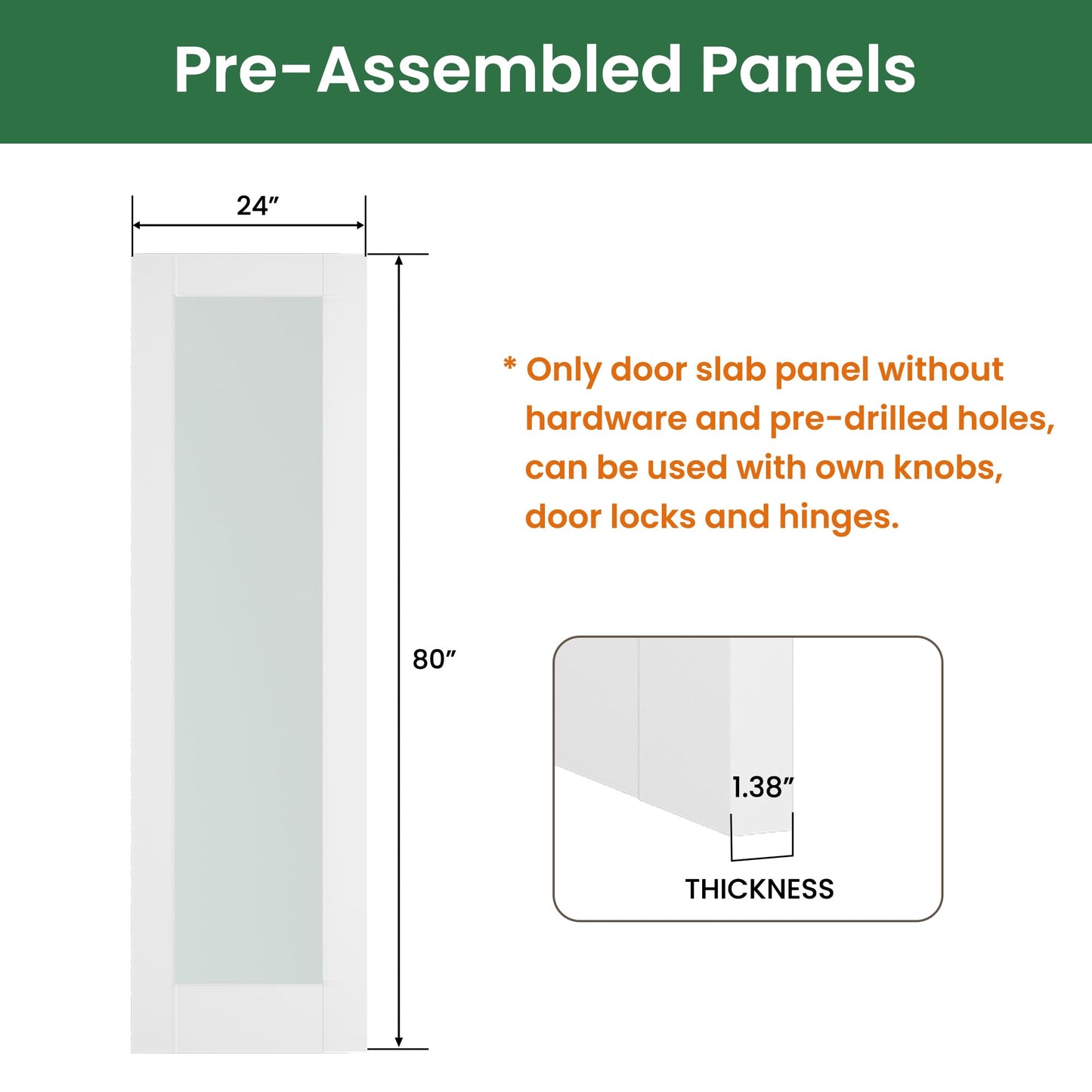 SMARTSTANDARD 24" x 80" Slab Door, Solid Core Frosted Glass Pantry Door