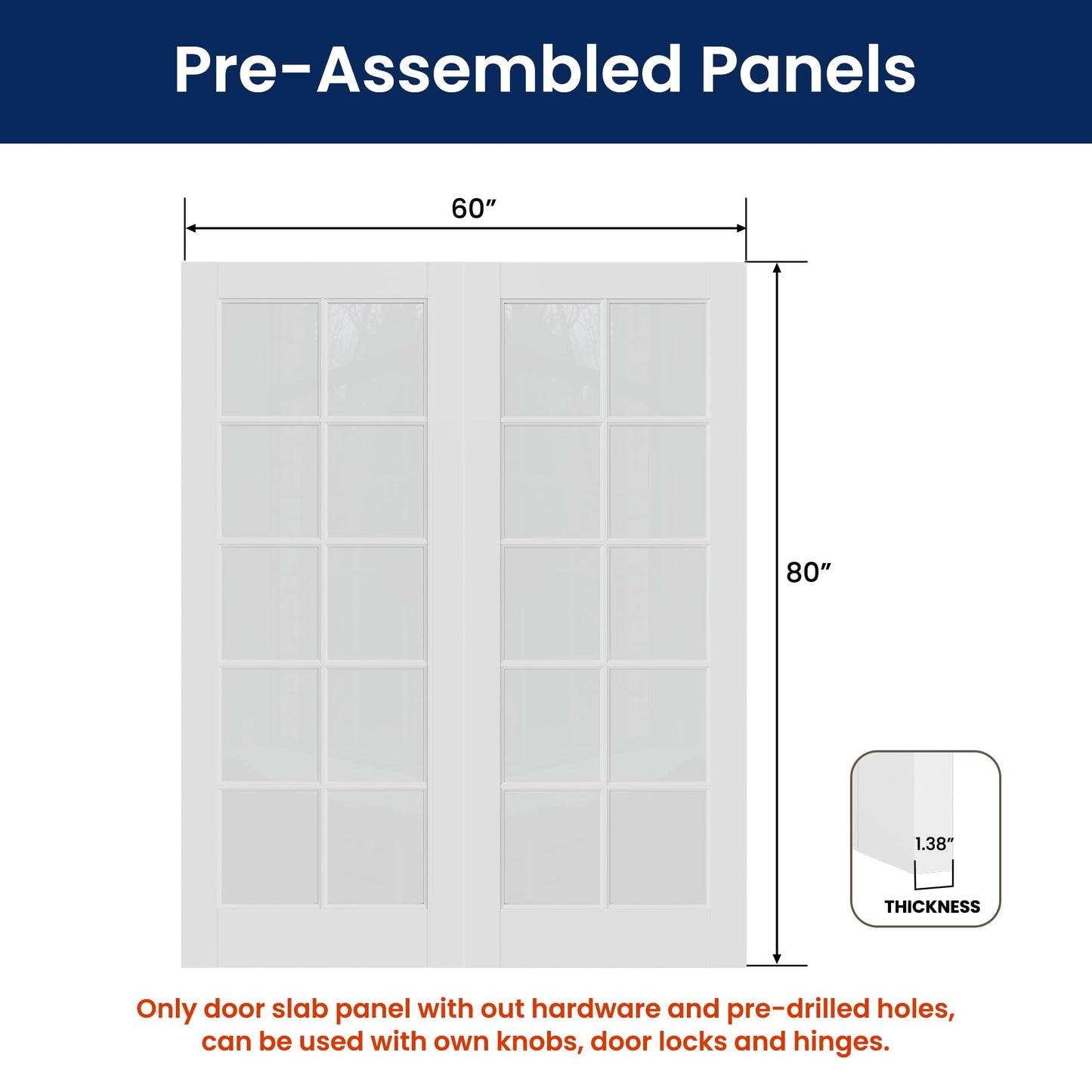 SMARTSTANDARD 60" x 80" Clear Glass French Interior Solid Core Door Slab