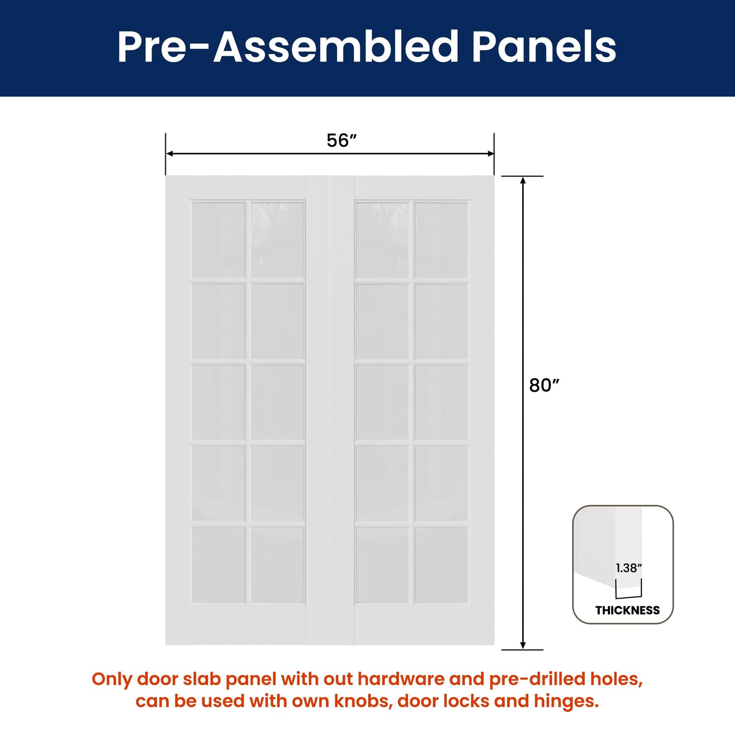SMARTSTANDARD 56" x 80" Clear Glass French Interior Solid Core Door Slab