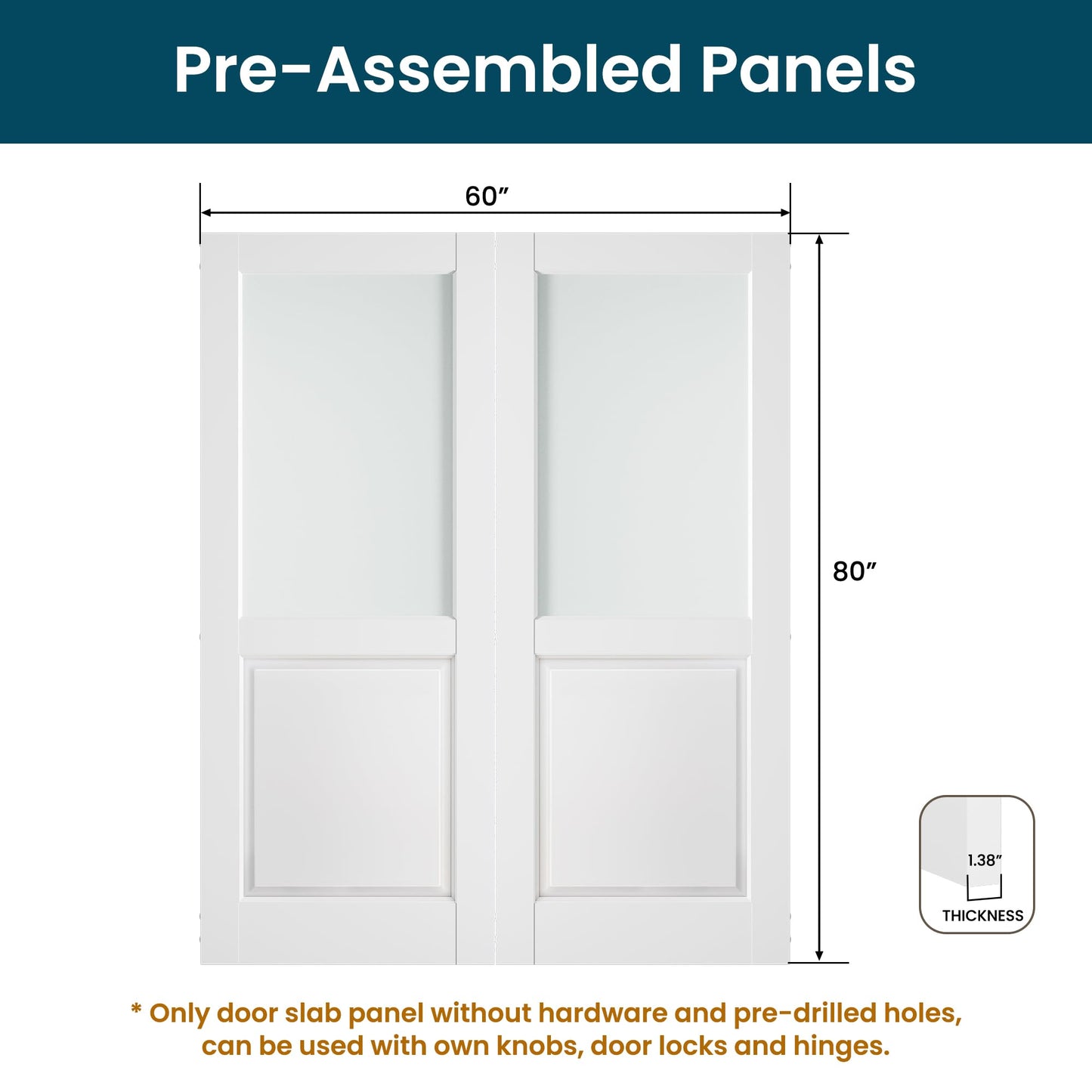 SMARTSTANDARD 60" x 80" Frosted Glass Interior Door Slab, Solid Core
