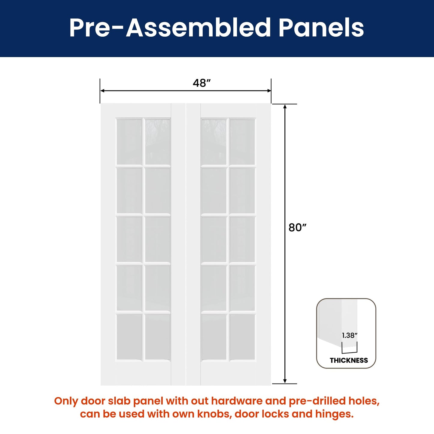 SMARTSTANDARD 48" x 80" Clear Glass French Interior Solid Core Door Slab