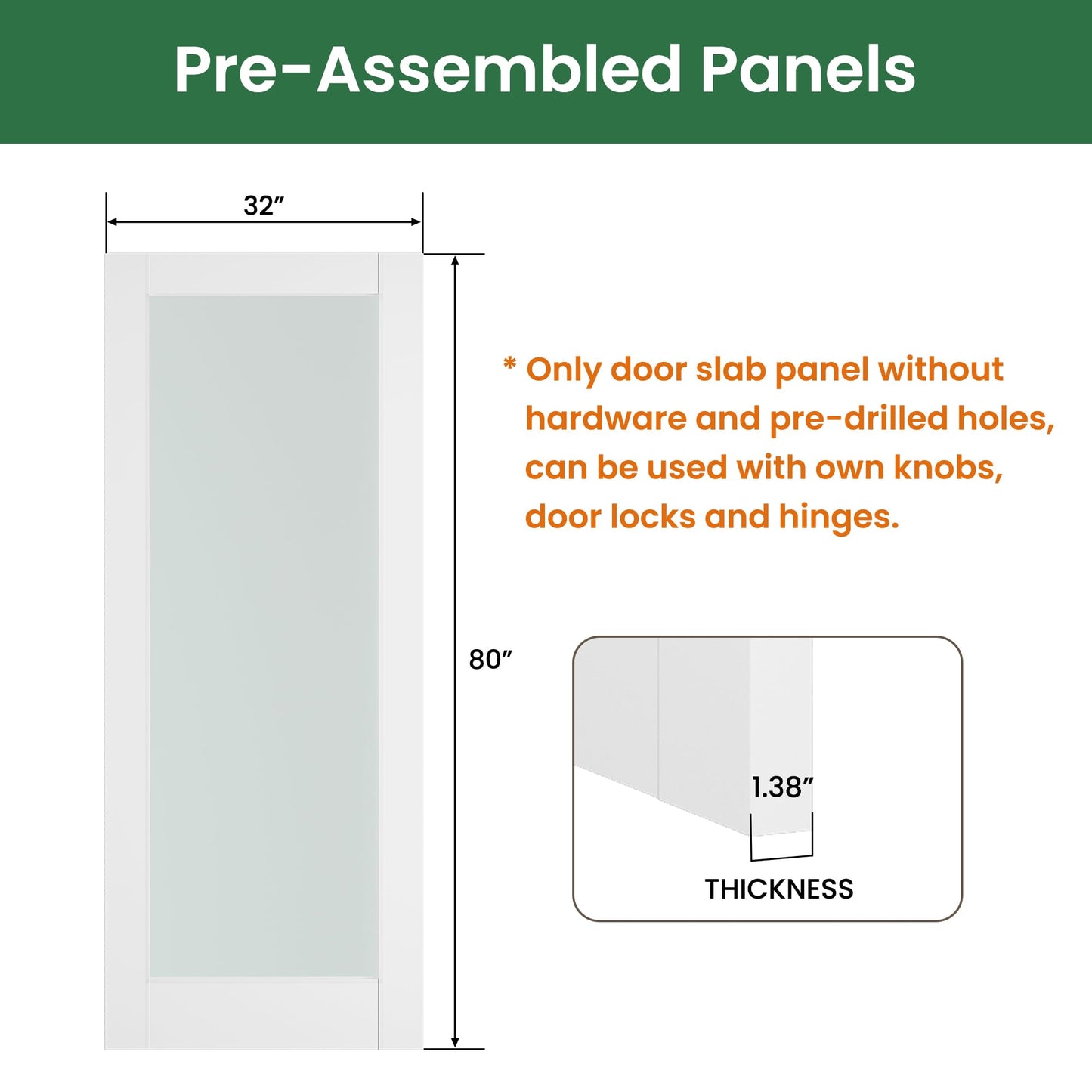 SMARTSTANDARD 32" x 80" Slab Door, Solid Core Frosted Glass Pantry Door