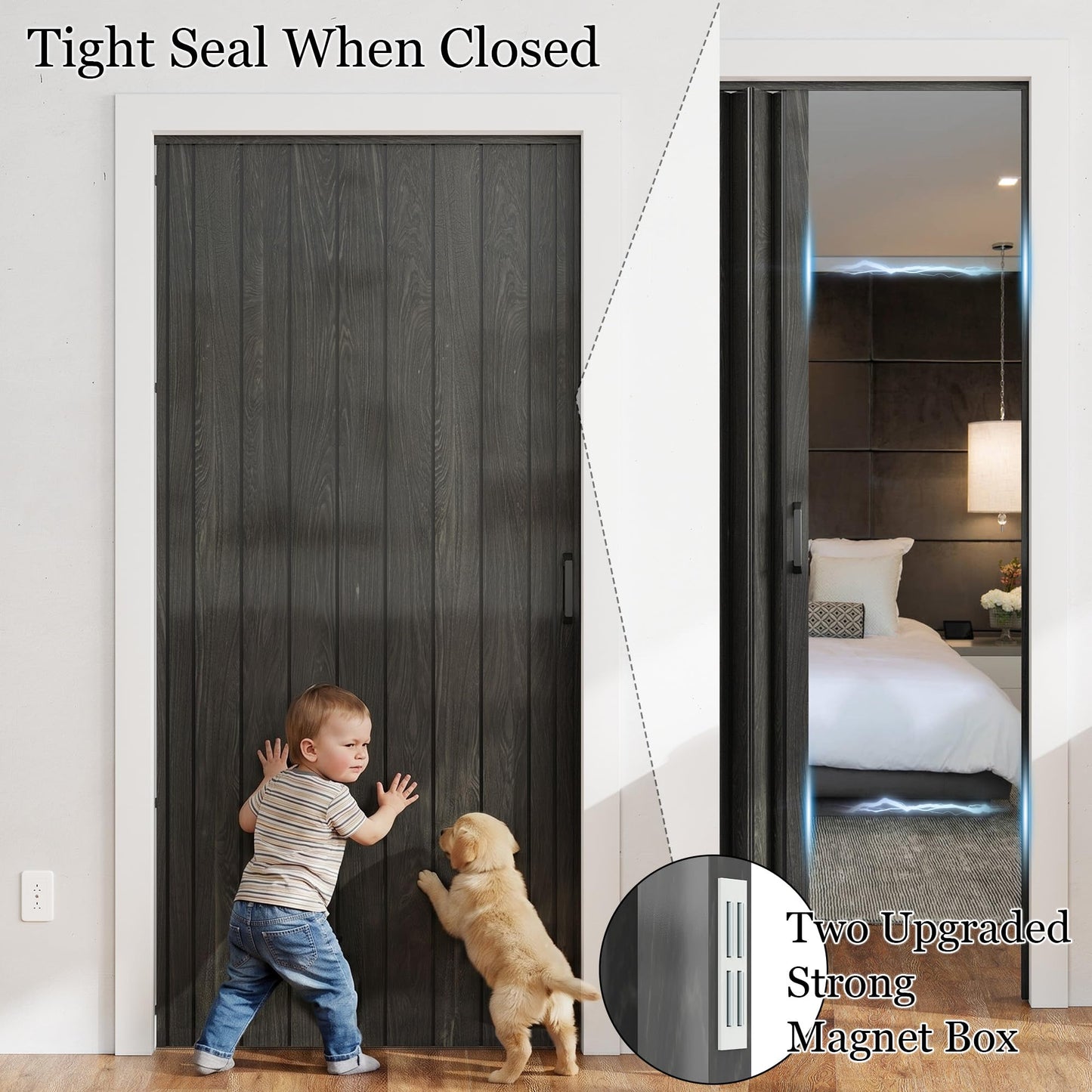 SmartStandard 48" x 80" Accordion Doors Interior, Double Walled, Black