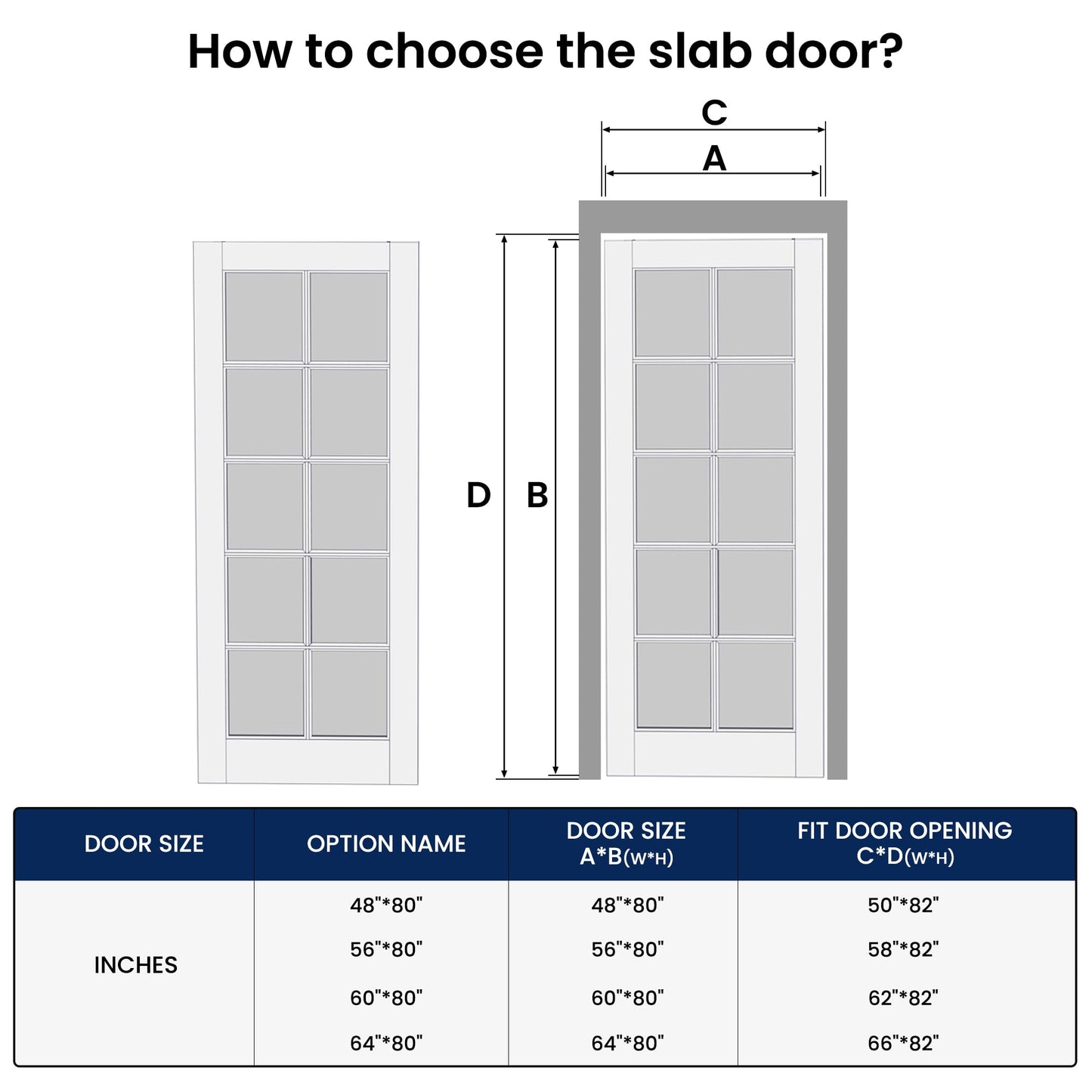 SMARTSTANDARD 48" x 80" Clear Glass French Interior Solid Core Door Slab