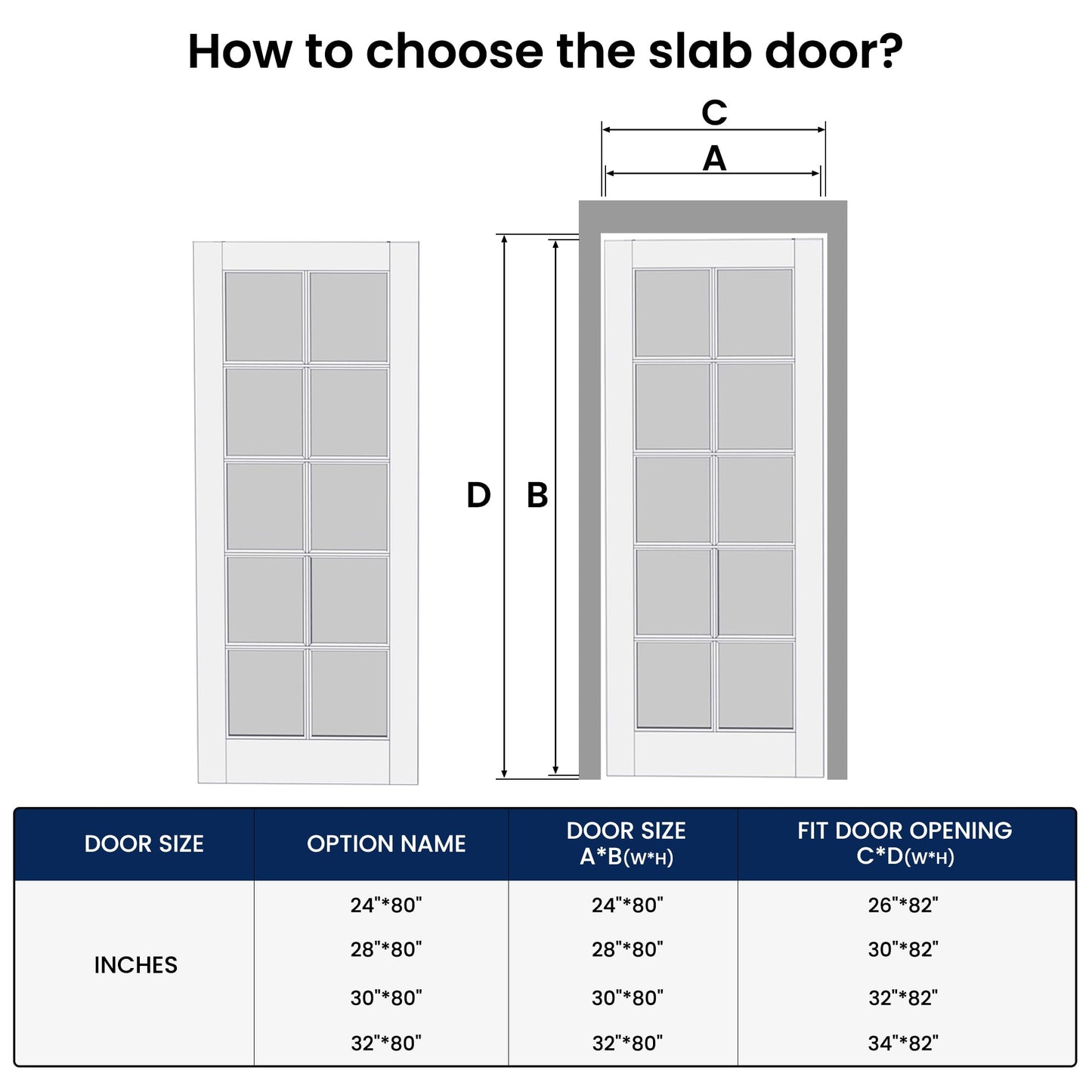 SMARTSTANDARD 24" x 80" Clear Glass French Interior Solid Core Door Slab