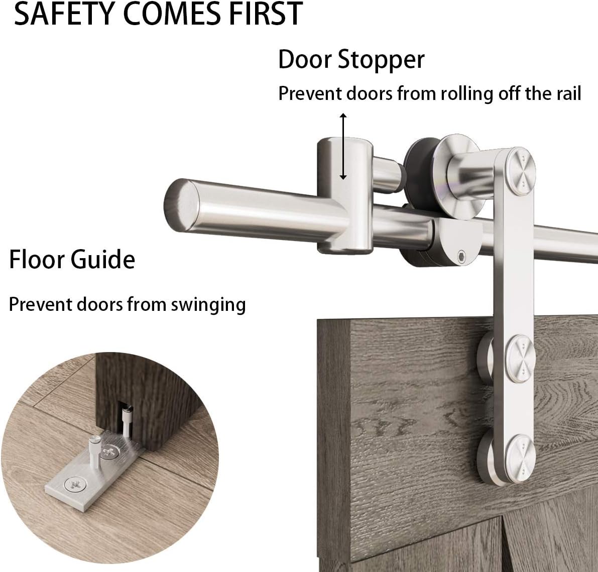 Sliding Barn Door Hardware Kit, Stainless Steel