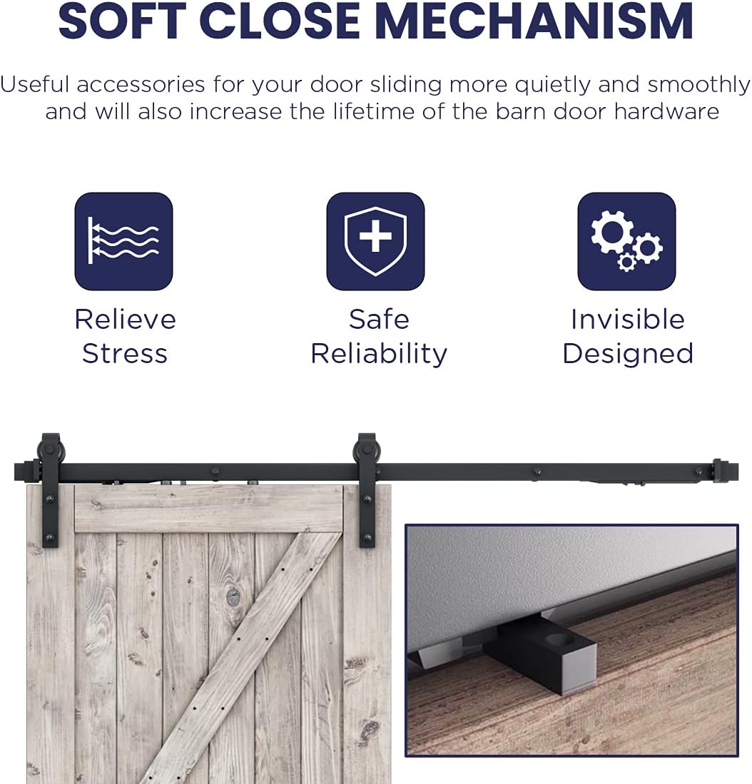 Barn Door Hardware Kit  with Soft Close, J Shape Hanger