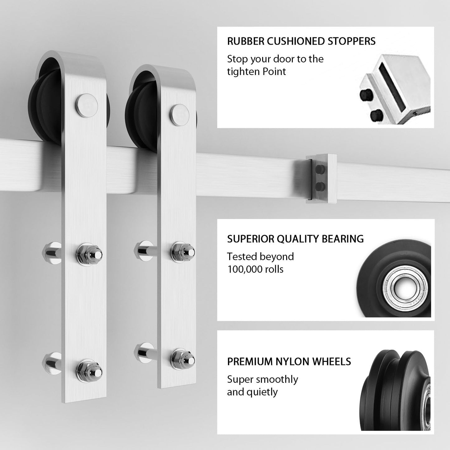 Sliding Barn Door Hardware Kit, Brushed Nickel, J Shape Hanger