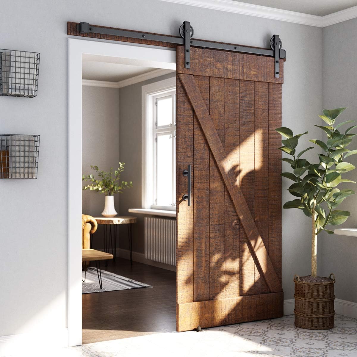 Sliding Barn Door Hardware Whole Kit, Big Wheel Shape Hanger
