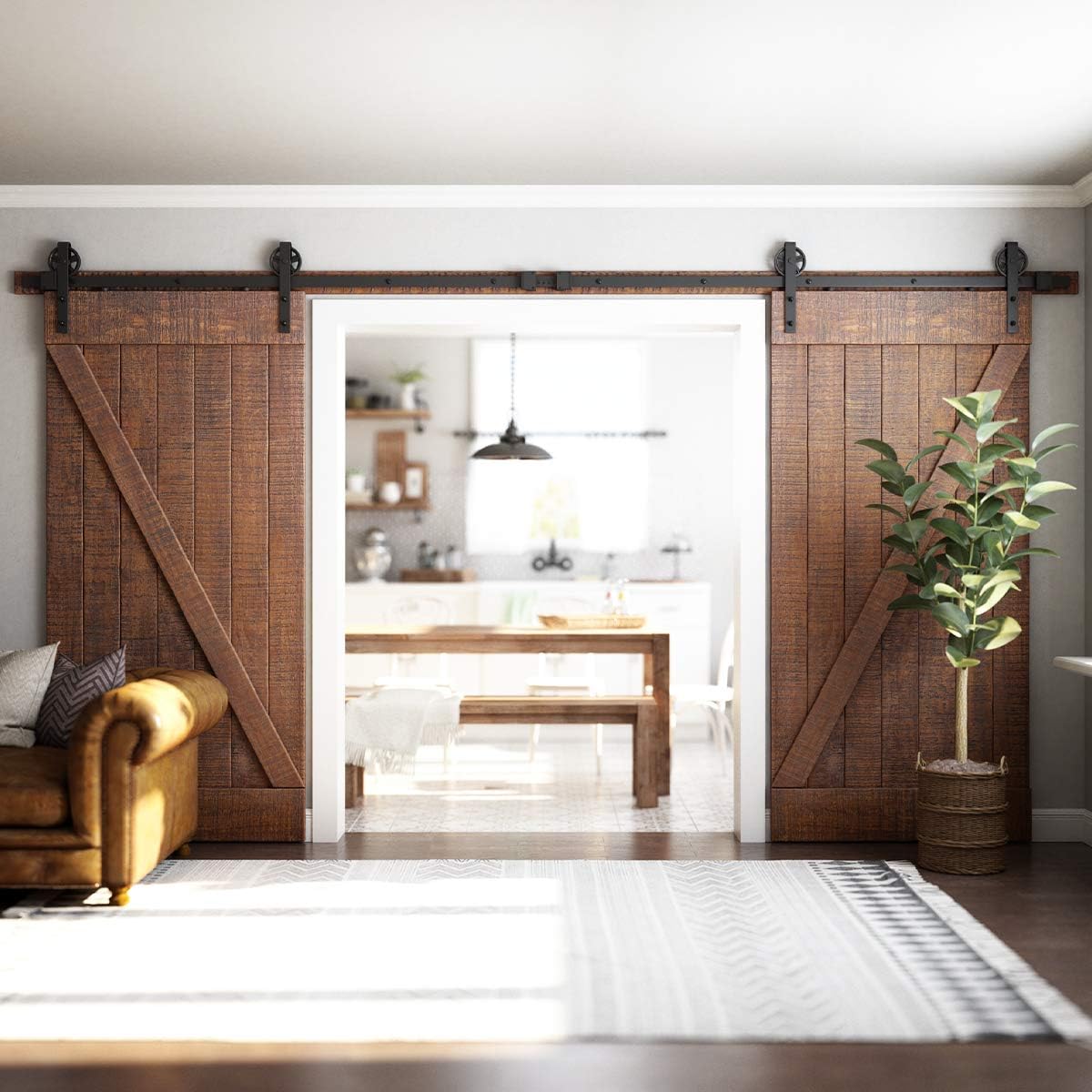Double Barn Door Hardware Kit, Big Wheel Shape Hanger
