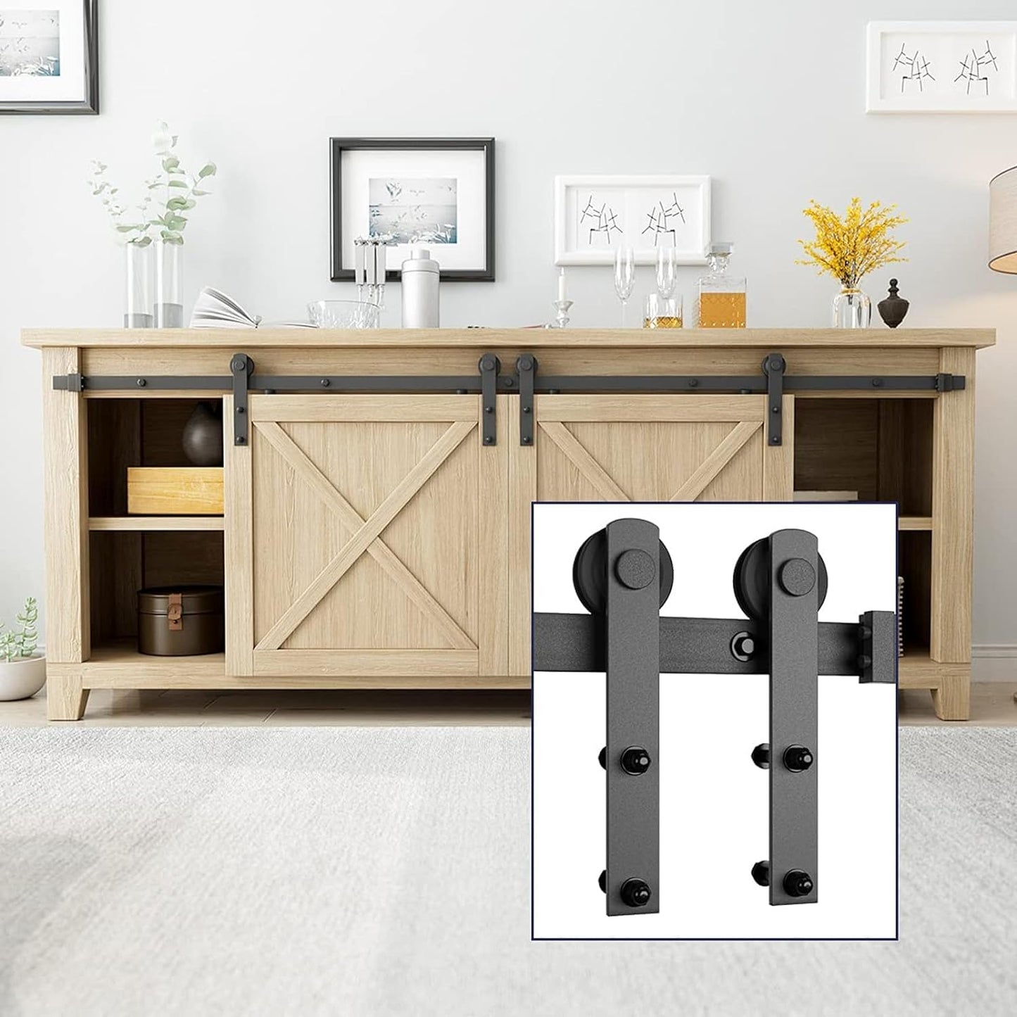 Cabinet Sliding Barn Door Hardware Kit, I Shape Hanger