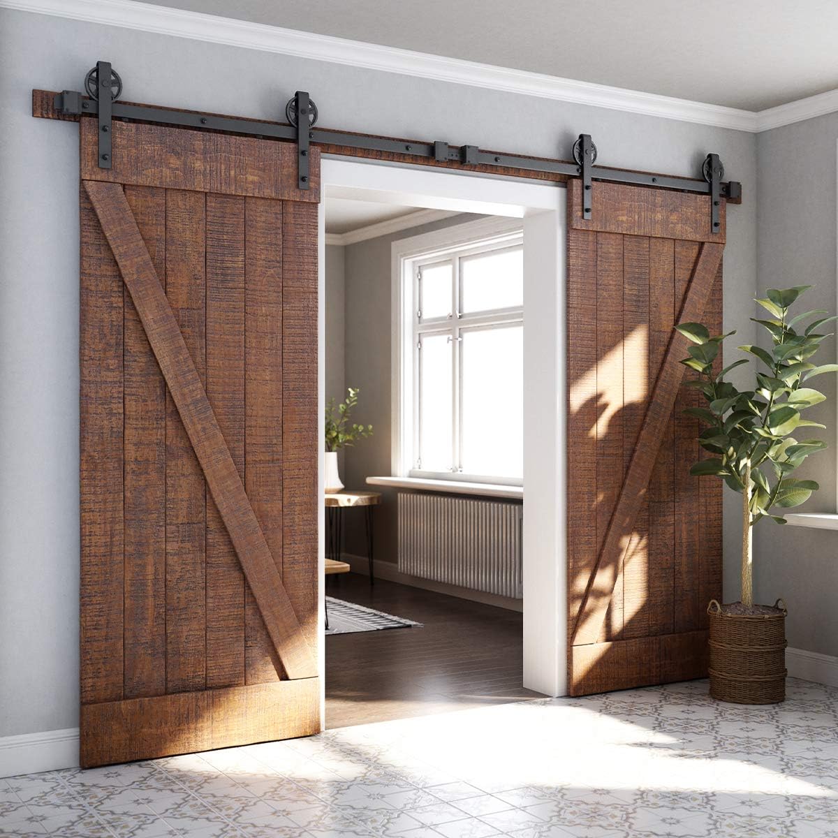 Double Barn Door Hardware Kit, Big Wheel Shape Hanger