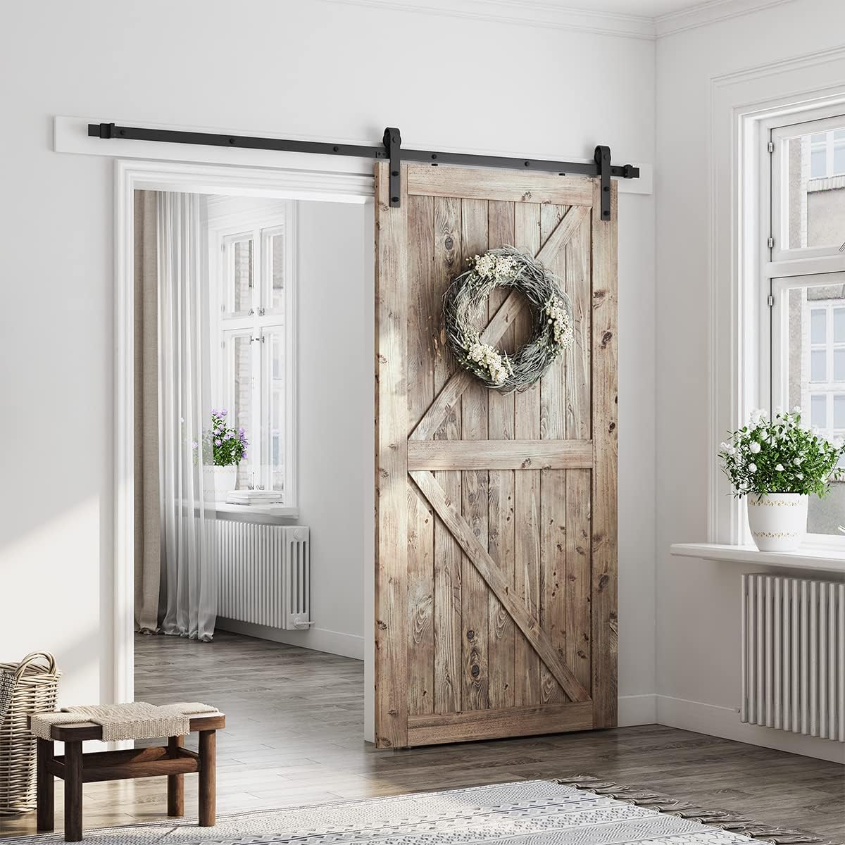 Sliding Barn Door Hardware Kit, J Shape Hanger