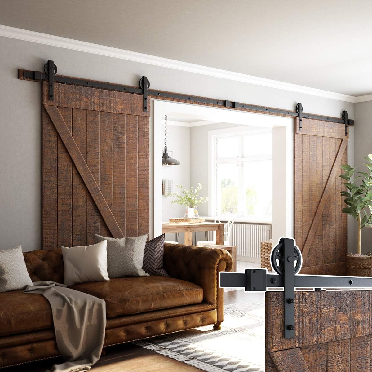 Double Barn Door Hardware Kit, Big Wheel Shape Hanger