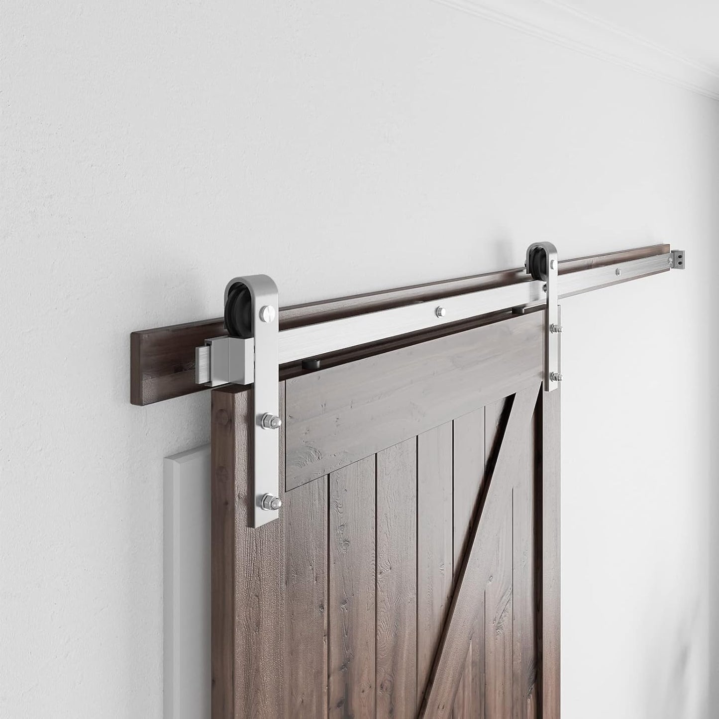 Sliding Barn Door Hardware Kit, Brushed Nickel, J Shape Hanger