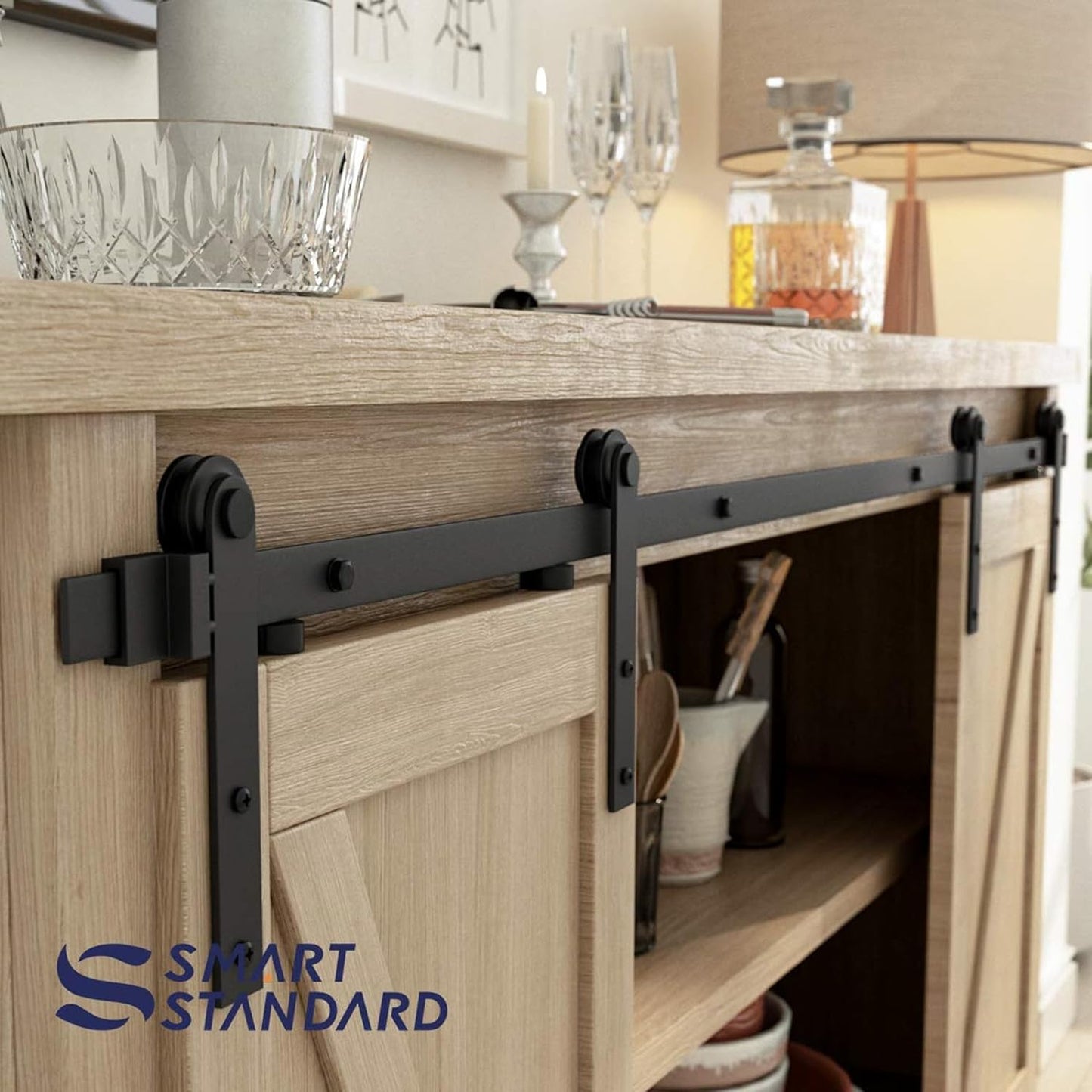 Cabinet Sliding Barn Door Hardware Kit, I Shape Hanger