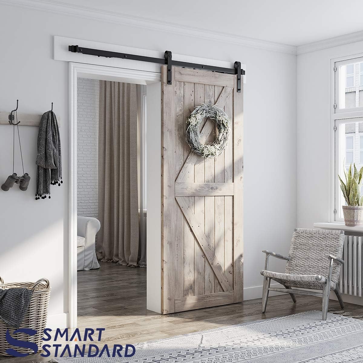 Barn Door Hardware Kit  with Soft Close, J Shape Hanger