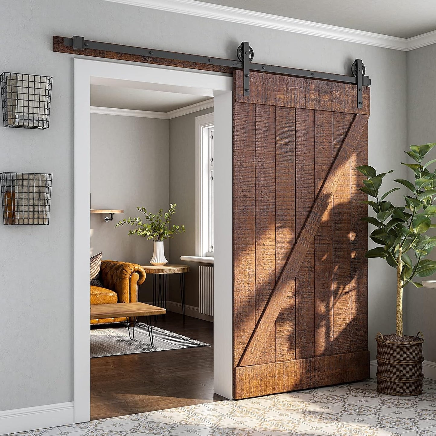 Sliding Barn Door Hardware Kit, Big Wheel Shape Hanger