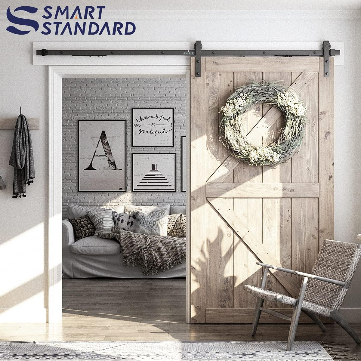 Barn Door Hardware Kit  with Soft Close, J Shape Hanger