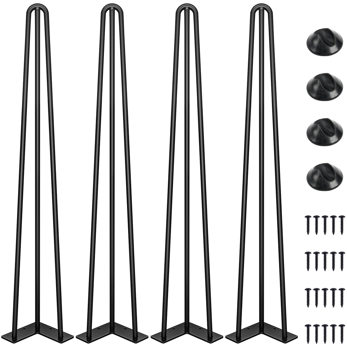 SMARTSTANDARD 28 Inch Metal Hairpin Coffee Table Legs, 1/2" 3 Solid Rods, Industrial Home DIY Projects for Furniture, Bench, Dining Board, Desk, High-Stand with Rubber Floor Protectors, Black, 4PCS