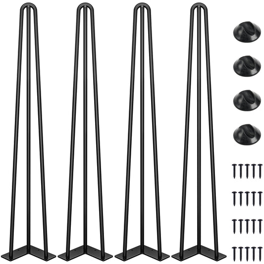 SMARTSTANDARD 28 Inch Metal Hairpin Coffee Table Legs, 1/2" 3 Solid Rods, Industrial Home DIY Projects for Furniture, Bench, Dining Board, Desk, High-Stand with Rubber Floor Protectors, Black, 4PCS