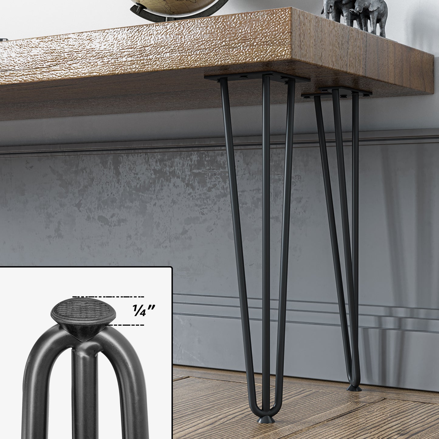 SMARTSTANDARD 28 Inch Metal Hairpin Coffee Table Legs, 1/2" 3 Solid Rods, Industrial Home DIY Projects for Furniture, Bench, Dining Board, Desk, High-Stand with Rubber Floor Protectors, Black, 4PCS